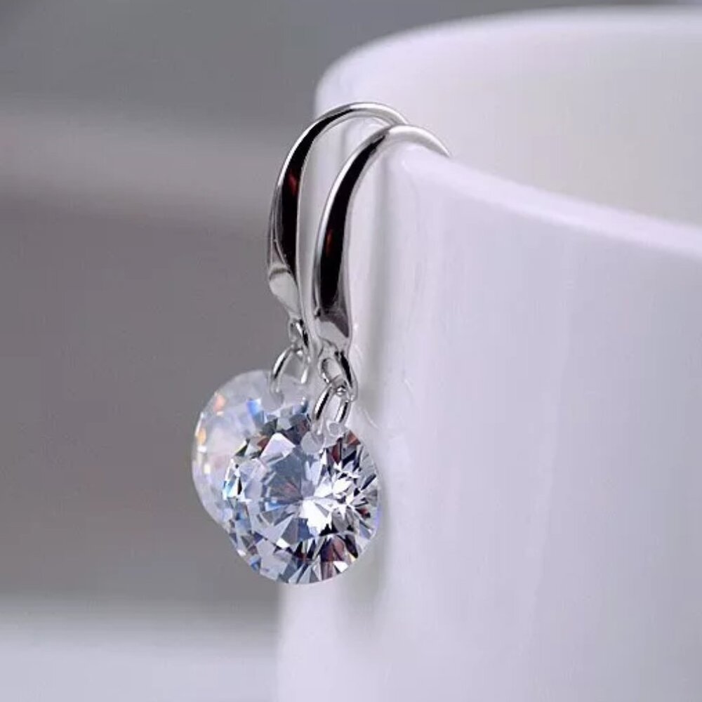 2/$10 Sterling Silver Cubic Zirconia CZ Clear Drop Earrings, 8mm